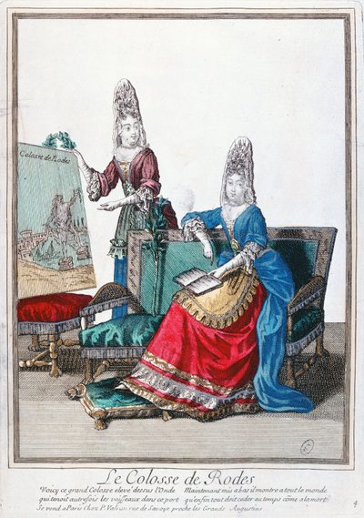 Dama mostrando una imagen del Coloso de Rodas de French School