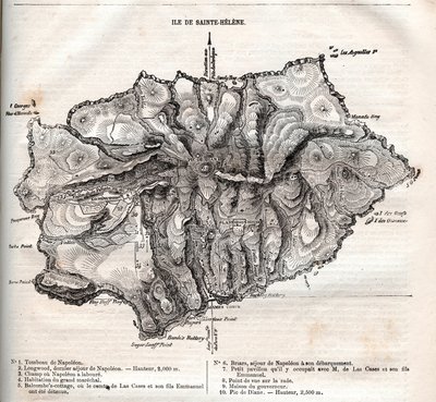 Mapa de la isla de Santa Elena, grabado de French School