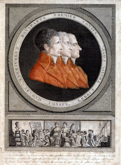 Retrato de los tres cónsules, Napoleón Bonaparte (1769-1821), Jean Jacques Regis (Jean-Jacques-Regis) de Cambaceres (1753-1824) y Charles Francois Lebrun (1739-1824) de French School