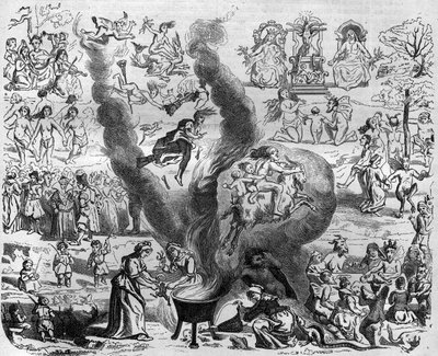 Las supersticiones del año mil: el Sabbath. Grabado en "Histoire des Papes-Rois-Reinas y Emperadores a través de los siglos" por Maurice Lachatre de French School