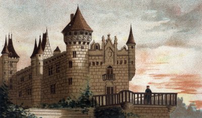 Vista del castillo de Busset (Allier). de French School