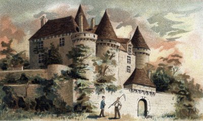 Vista del castillo de Fenelon en la Dordoña. de French School