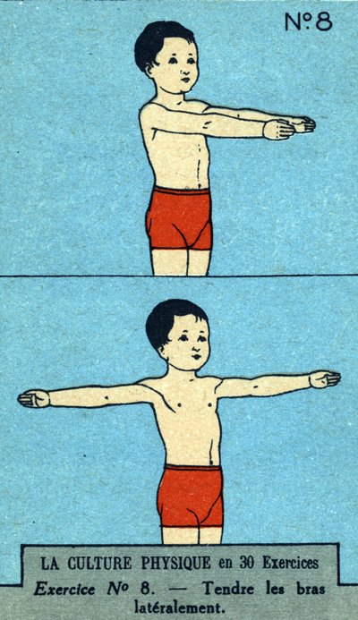 Ejercicio, fitness, ejercicios corporales, buena salud, saludable (cromolitografía) principios del siglo XX de French School
