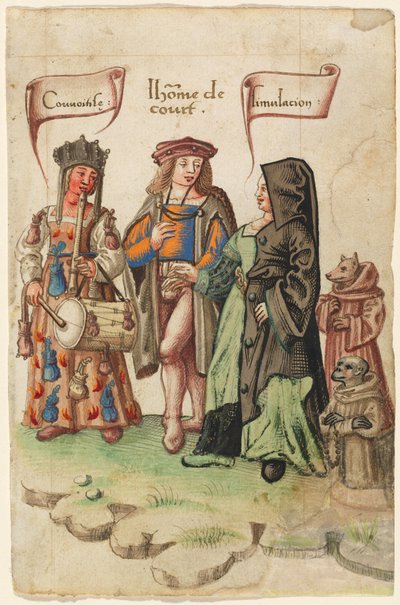 Un Cortesano de Pie Entre la Codicia y la Disimulación [fol. 14 recto] de French early 16th Century