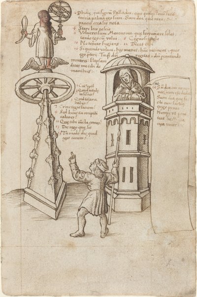 La Estatua de la Oportunidad, un Transeúnte y el Remordimiento [fol. 8r] de French early 16th Century