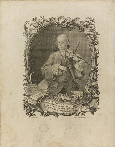 Leopold Mozart. Frontispicio del Versuch einer gründlichen Violinschule, 1756 de Friedrich