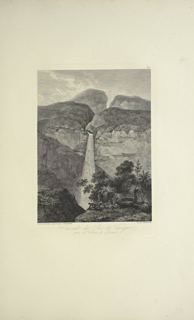 Cataratas del Río de Vinagre, cerca del Volcán de Puracé, dibujado por Koch, grabado por Arnold, ilustración de 