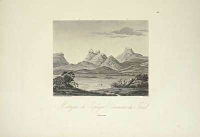 Montañas de Pórfido Columnar, Jacal, dibujada por Marchais, grabada por Bouquet, ilustración de 