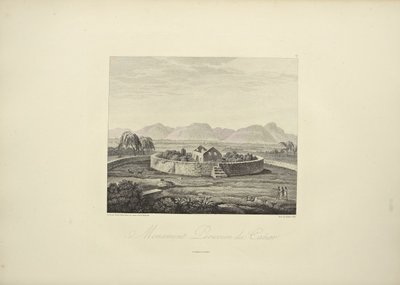 Monumento peruano de Cañar, dibujado por Gmelin, grabado por Bouquet, ilustración de 