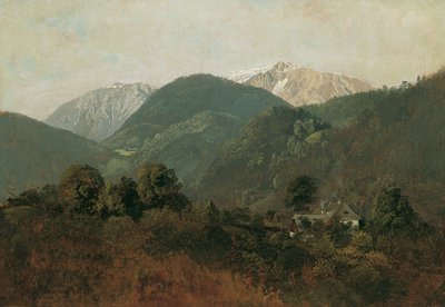 Vista desde Scheuchenstein al Gauermannhof con Schneeberg al fondo de Friedrich August Mathias Gauermann