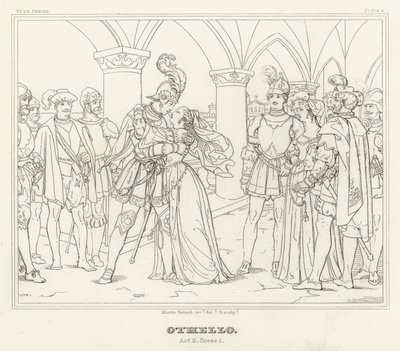 Otelo, Acto II, Escena 1 (grabado) de Friedrich August Moritz Retzsch
