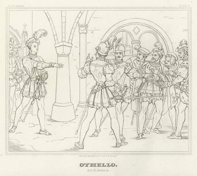 Otelo, Acto II, Escena 3 (grabado) de Friedrich August Moritz Retzsch
