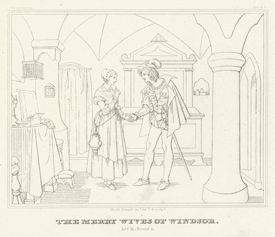 Las Alegres Comadres de Windsor, Acto III, Escena 4 (grabado) de Friedrich August Moritz Retzsch