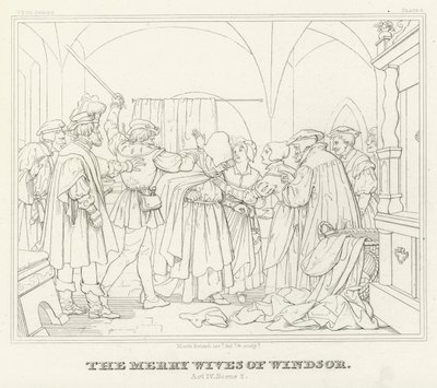 Las Alegres Comadres de Windsor, Acto IV, Escena 2 (grabado) de Friedrich August Moritz Retzsch