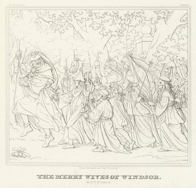Las Alegres Comadres de Windsor, Acto V, Escena 3 (grabado) de Friedrich August Moritz Retzsch