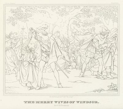 Las Alegres Comadres de Windsor, Acto V, Escena 4 (grabado) de Friedrich August Moritz Retzsch
