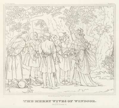 Las Alegres Comadres de Windsor, Acto V, Escena 4 (grabado) de Friedrich August Moritz Retzsch