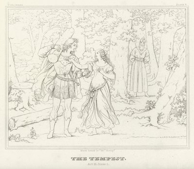 La Tempestad, Acto III, Escena 1 (grabado) de Friedrich August Moritz Retzsch