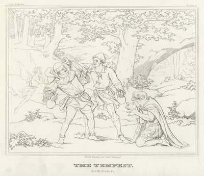 La Tempestad, Acto III, Escena 2 (grabado) de Friedrich August Moritz Retzsch
