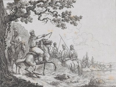 Cosacos cabalgando a lo largo de una ribera de Friedrich August de La Belle