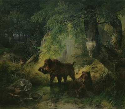 Jabalí y lobo de Friedrich Gauermann