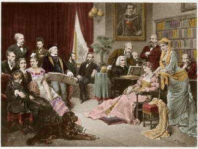 Richard Wagner y Liszt en Bayreuth con Cosima y Siegfried - después de Fritz Georg Papperitz de Friedrich Georg Papperitz