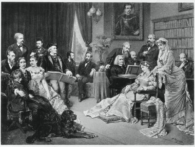Richard Wagner y Liszt en Bayreuth con Cosima y Siegfried - después de Fritz Georg Papperitz de Friedrich Georg Papperitz