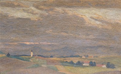 Paisaje de la tarde con la torre de la iglesia de Friedrich Hasslwander
