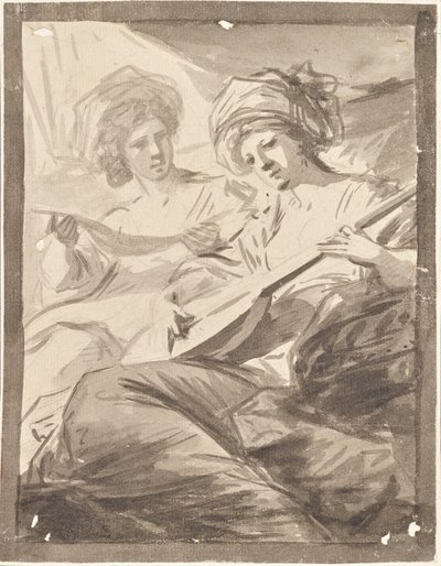 Dos mujeres con una mandolina (¿estudio para el doble retrato de las hermanas Victoire y Sophie von Fries?) de Friedrich Heinrich Fuger