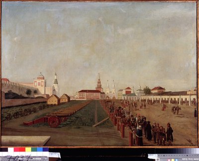 La Place Rouge a Moscou (La Plaza Roja de Moscú). Pintura de Friedrich Hilferding (1710-1798), óleo sobre lienzo, vers 1780. Arte alemán del siglo XVIII. Museo Estatal de Rusia, San Petersburgo. de Friedrich Hilferding