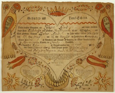 Certificado de nacimiento y bautismo, c. 1790-1800 de Friedrich Krebs