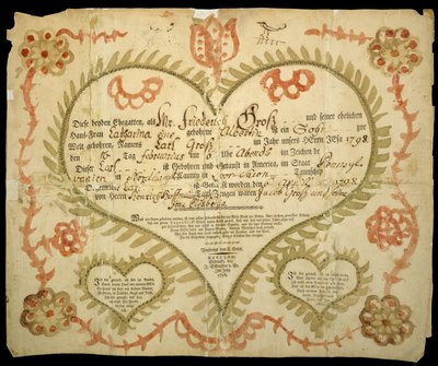Certificado de nacimiento y bautismo, c. 1800 de Friedrich Krebs