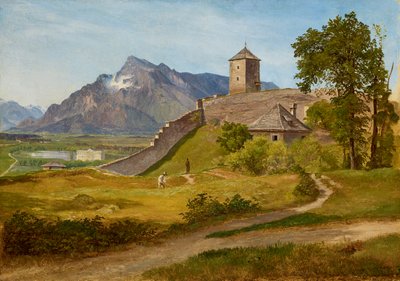 La caseta de vigilancia militar y el Josefsturm en el Mönchsberg en Salzburgo de Friedrich Loos