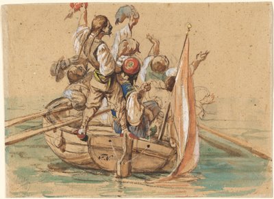 Marineros griegos en un canal veneciano de Friedrich Nerly