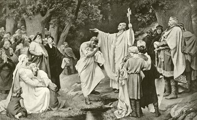 Carlomagno en el Bautismo de Witikind de Friedrich Paul Thumann