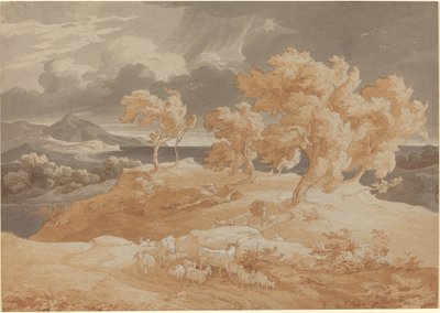 Paisaje costero italiano con tormenta de Friedrich Preller the Elder