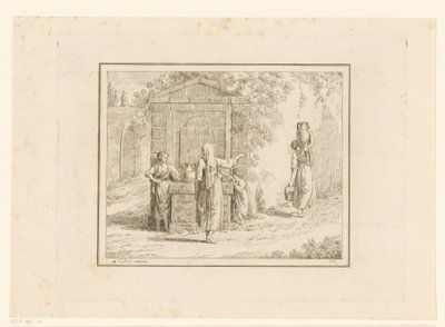 Mujeres en pozo de agua Escenas de la vida cotidiana en Italia (título de la serie) Figura prese dal vero (título de la serie sobre el objeto) de Friedrich Rehberg