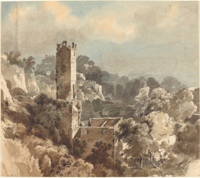 Ruinas de una Torre Fortificada entre Colinas Boscosas de Friedrich Salathé