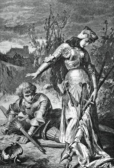 Duelo entre Juana de Arco y Lionel, ilustración para La doncella de Orleans, tragedia de Friedrich Schiller (1759-1805), grabado de Friedrich Schiller