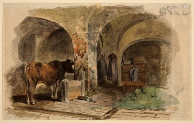 establo con vaca de Friedrich Voltz