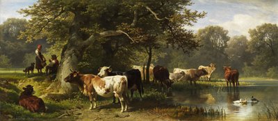 Ganado en el abrevadero de Friedrich Voltz