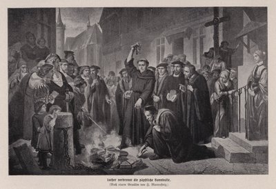Martín Lutero quemando la bula papal en Wittenberg, Alemania de Friedrich Wilhelm Heinrich Martersteig