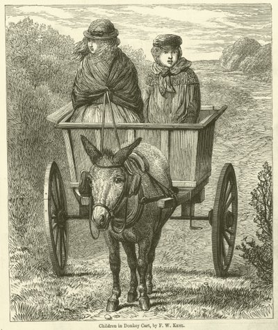 Niños en carro de burro (grabado) de Friedrich Wilhelm Keyl
