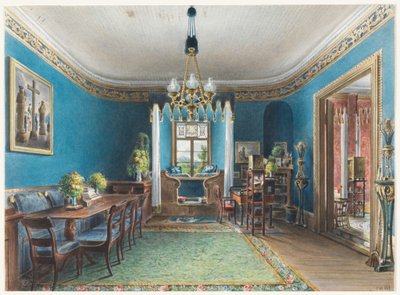 Dibujo, El salón azul, Schloss Fischbach, 1846 de Friedrich Wilhelm Klose
