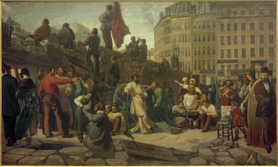 Revolución de febrero de 1848, barricadas de París / Pintura de Martersteig de Friedrich Wilhelm Martersteig