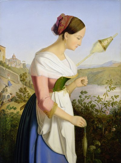 Chica italiana con vestido de hilado de Friedrich Wilhelm Mueller