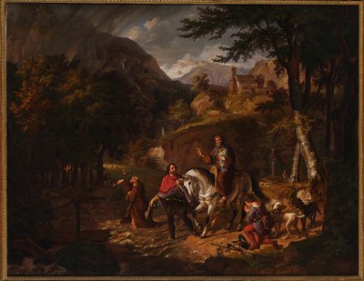 La leyenda de los Habsburgo: El Conde Rodolfo ayuda a un sacerdote a salvar un torrente de Friedrich Wilhelm Müller