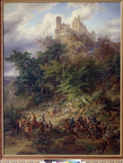 Paisaje con caballeros (El Wartburg) de Preller, Friedrich, el Viejo (1804-1878). Óleo sobre lienzo de Friedrich the Elder Preller