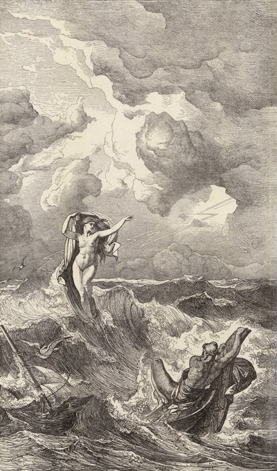 Leucotea y Odiseo (grabado) de Friedrich the Elder Preller
