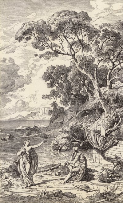 Odiseo y Calipso (grabado) de Friedrich the Elder Preller